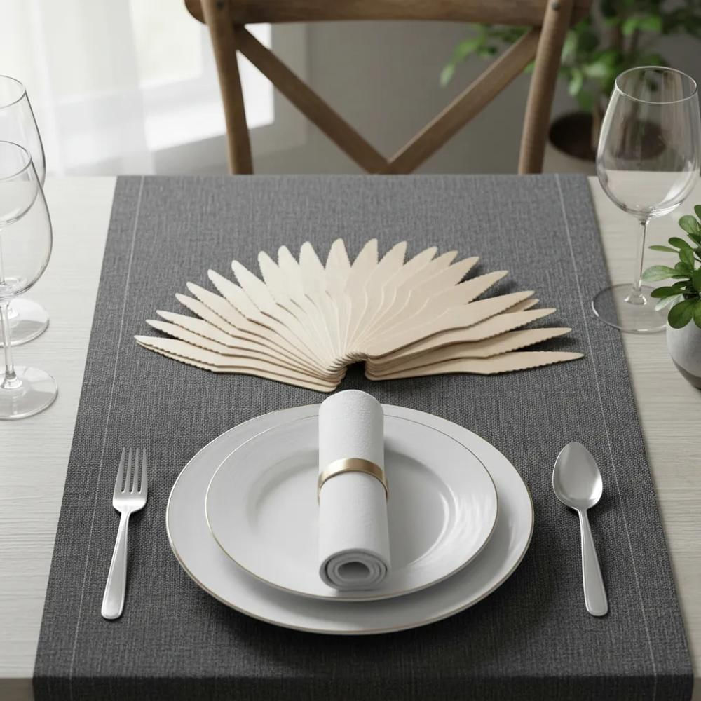Cuchillos Desechables De Madera Biodegradables X25 Unidades img #2