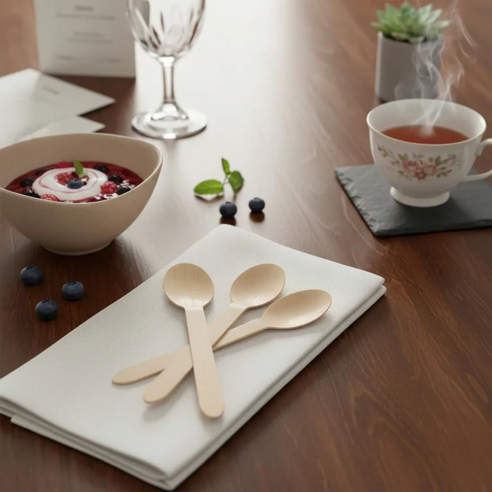 Cucharas De Madera Desechables Ecológicas Resistente X25 Unidades img #4