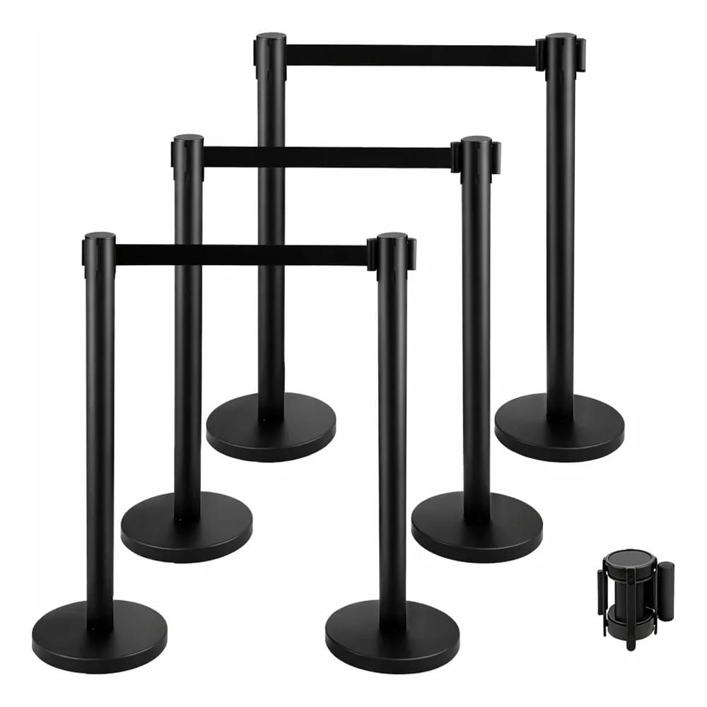 Combo Poste Separador De Filas Con Cinta Negra Retráctil X6 img #1