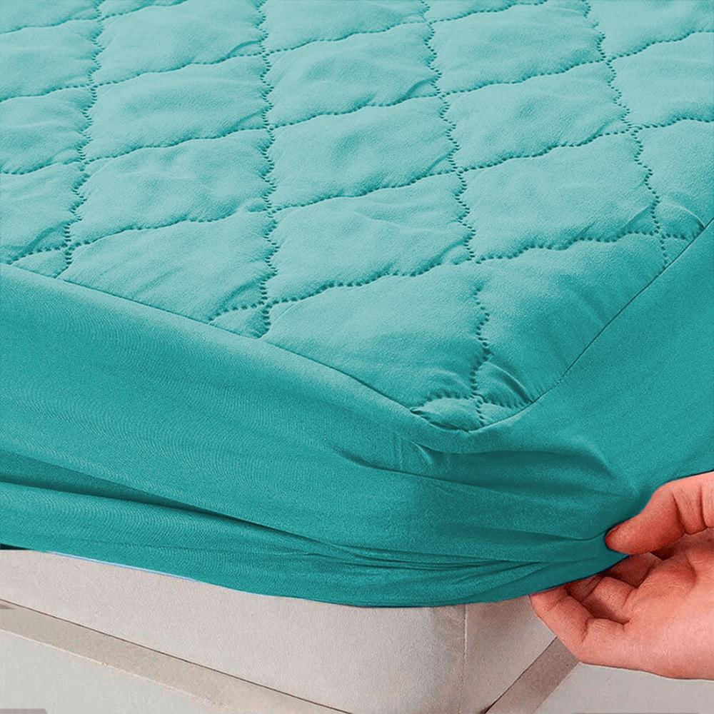 Combo Protector Acolchado Queen Turquesa img #3