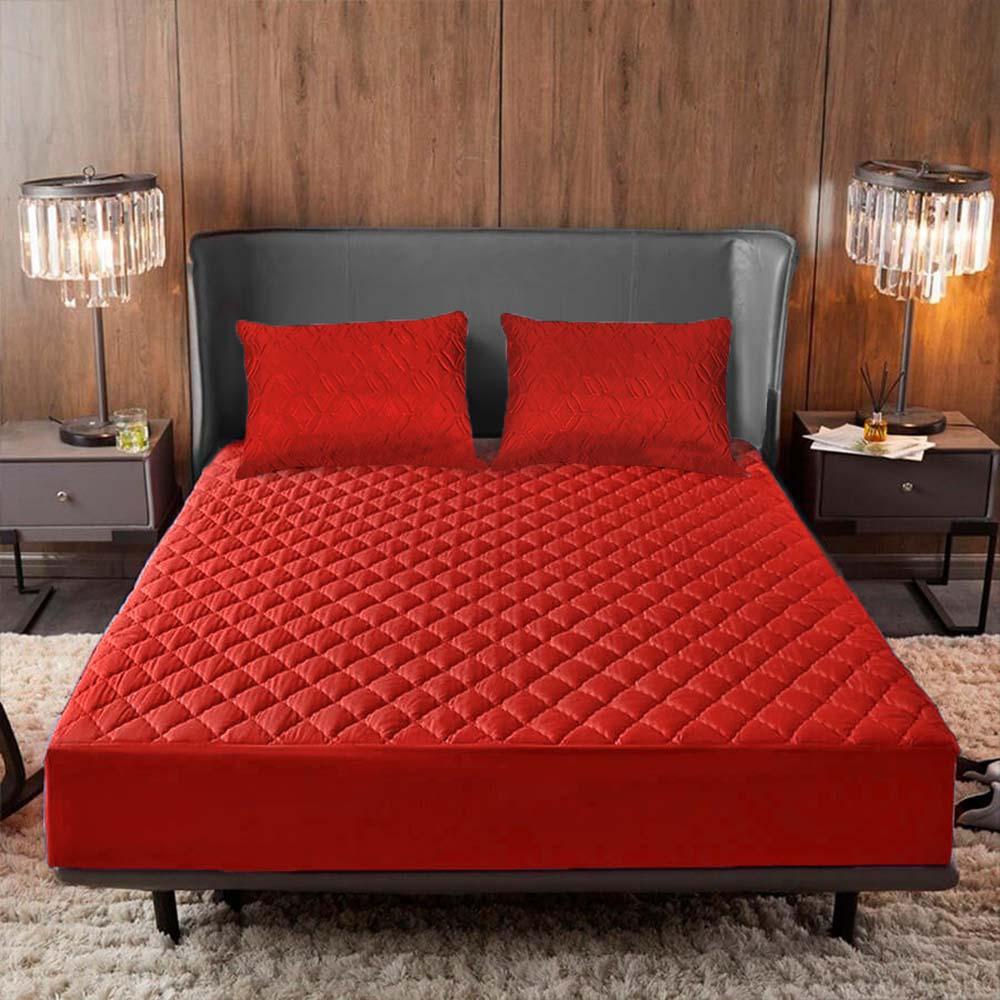 Combo Protector Acolchado King Rojo img #1