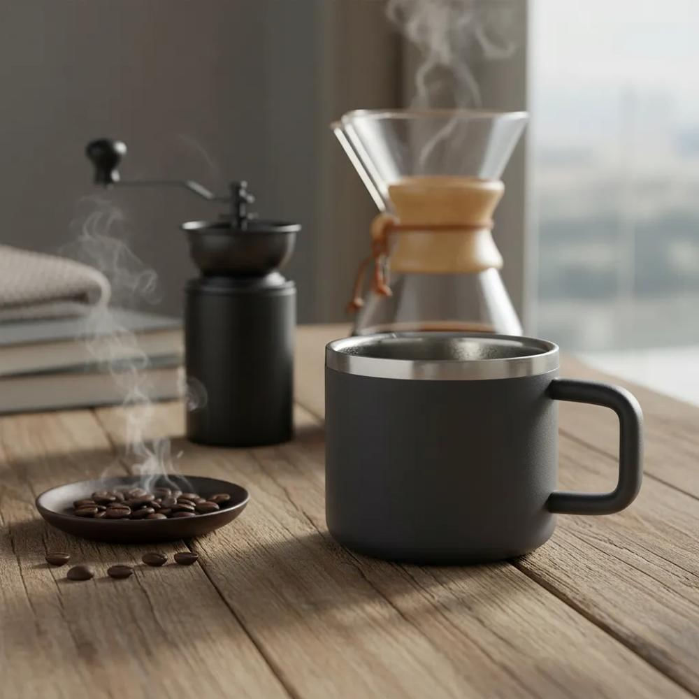 Mug Vaso Térmico Para Café O Té En Acero Inoxidable Con Asa 90Ml img #2