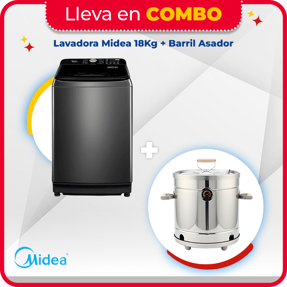 Lavadora Midea Carga Superior 18 Kg Wave Wash MA512W180T-CO Titanium + Barril Asador Grill Dey 30 cm