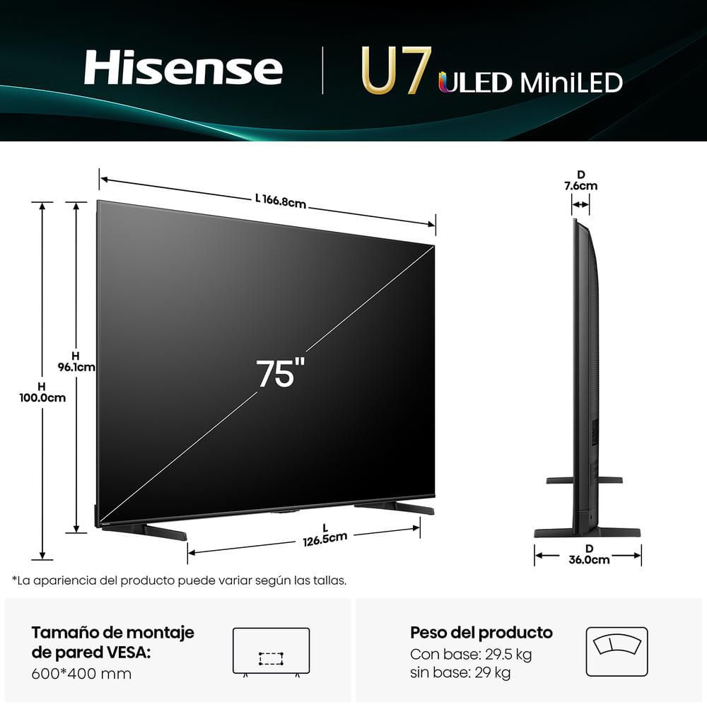 Televisor HISENSE 75 pulgadas Mini LED Uhd4K Smart TV 75U7QG img #4