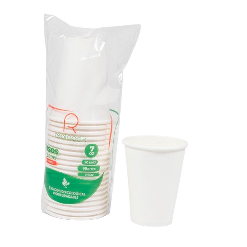 Vasos desechables Realpack de papel blanco 7 Oz