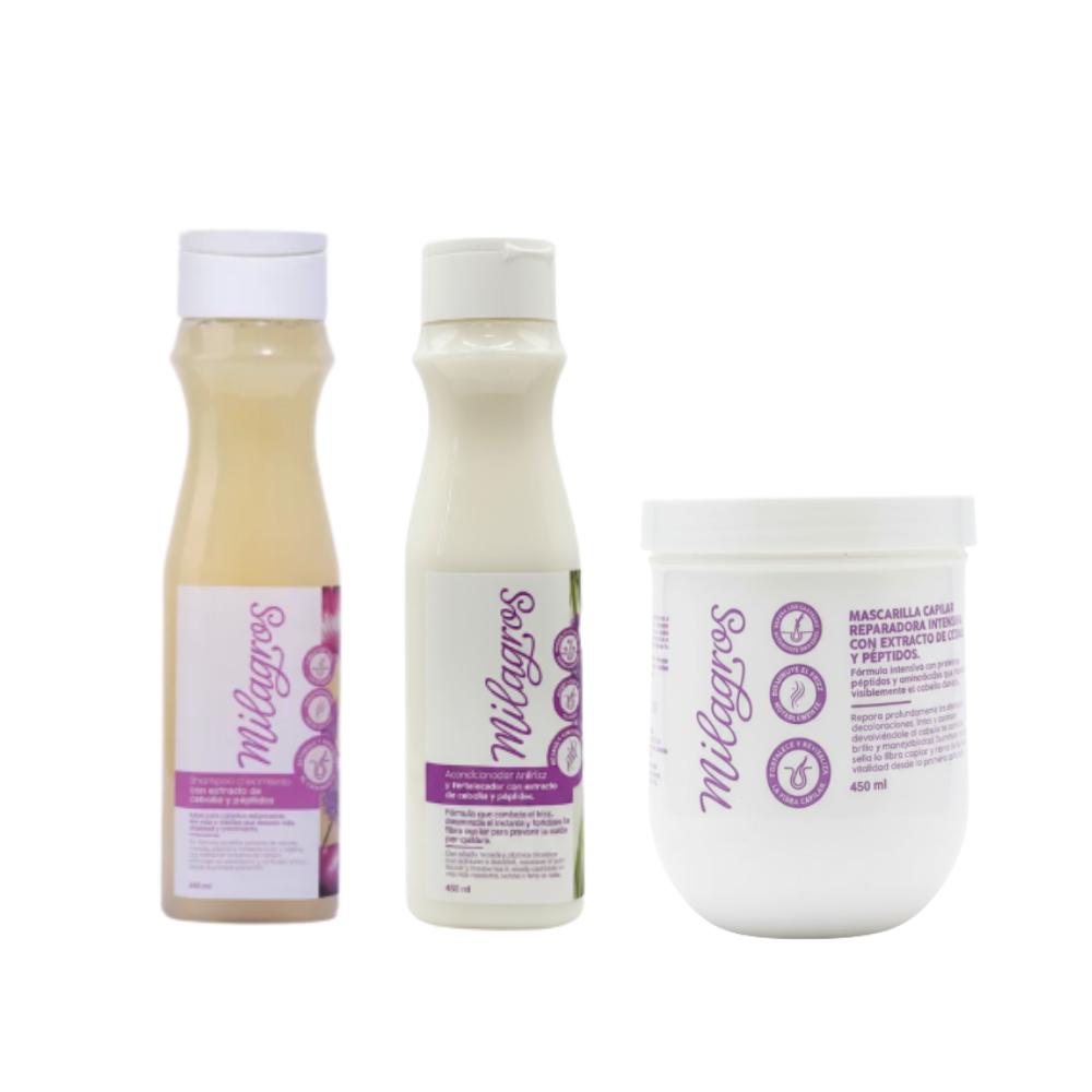 Kit Shampoo Cebolla 400Ml + Acondicionador Cebolla 400Ml + Mascarilla 450Ml Cebolla Milagros img #1