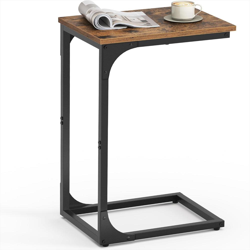 Mesa De Noche Vasagle C Color Marrón Rústico Y Negro Estructura Metal Adaptable A Espacios Pequeños