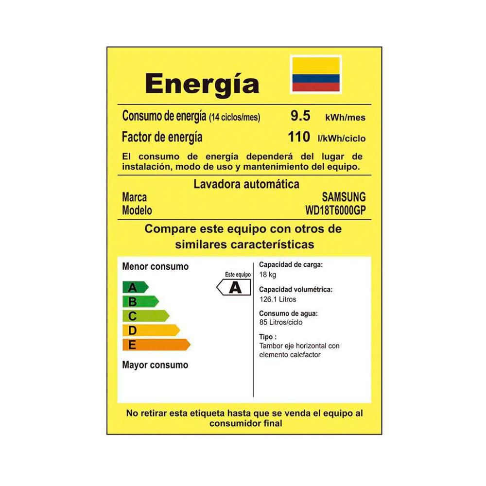Lavadora secadora SAMSUNG Eléctrica 18Kg  WD18T6000GP/CO Inox img #8