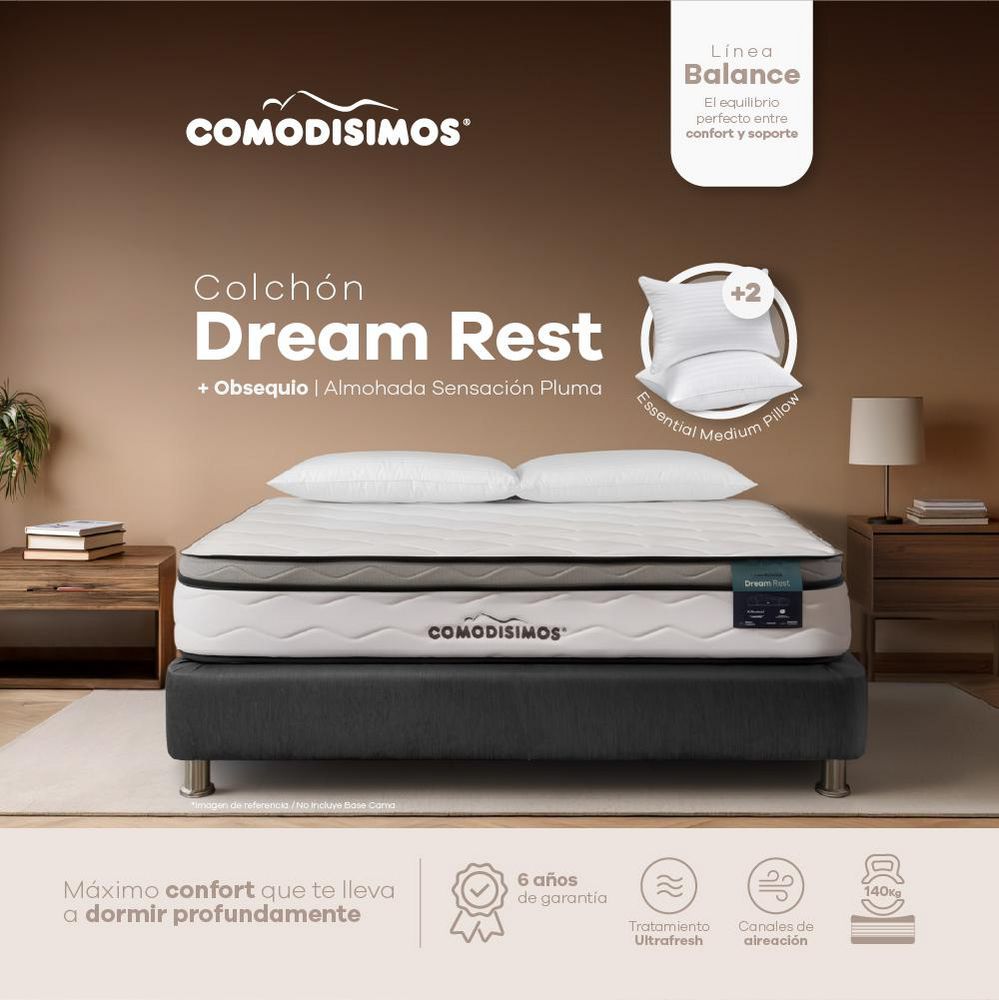 Colchón COMODISIMOS Queen (160 x 190 cm) DREAM REST Espumado Suave 2 Almohadas
