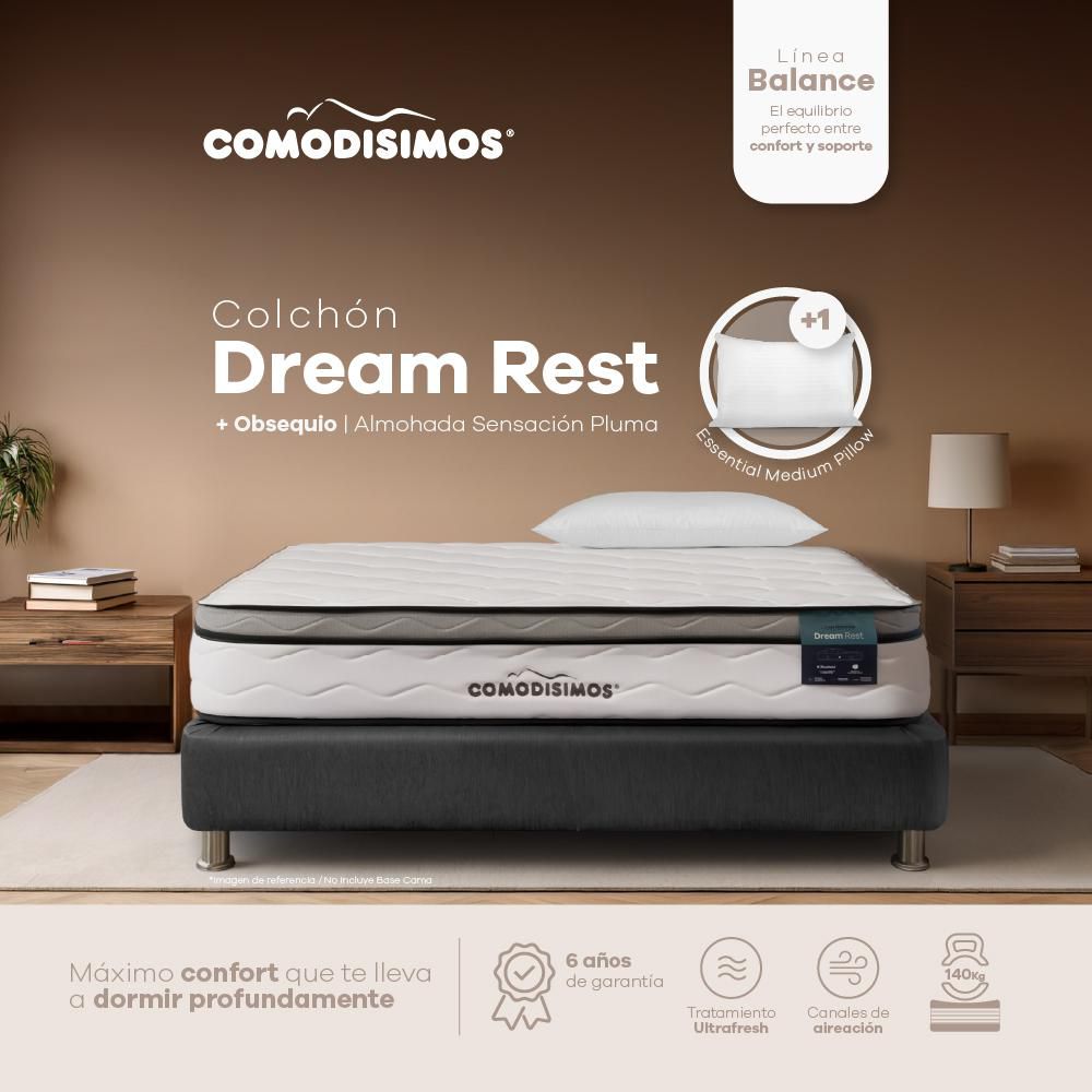 Colchón COMODISIMOS Sencillo (90 x 190 cm) DREAM REST Espumado Suave 1 Almohada