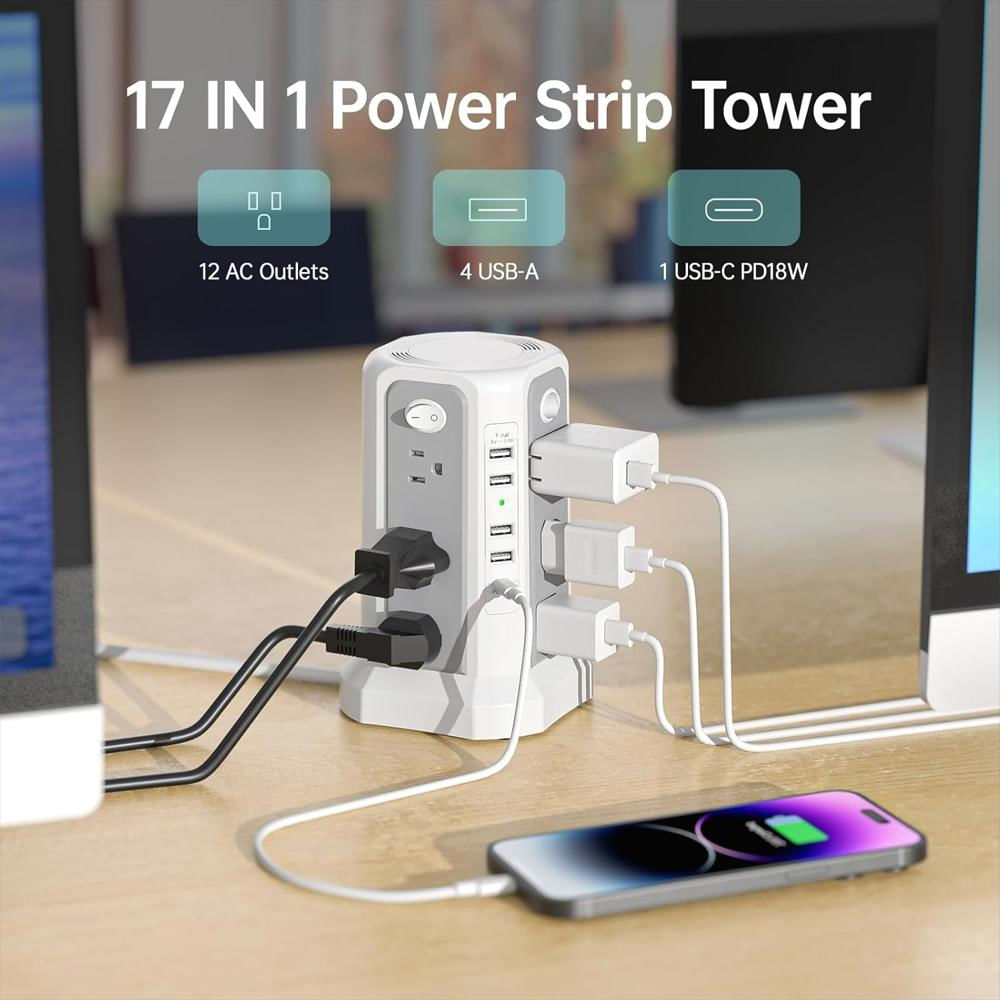 Conductores Y Cables Electricos Passus Regleta 12 Salidas + 5 Usb (1Xusb C Pd18w) Protector Sobretensiones img #1