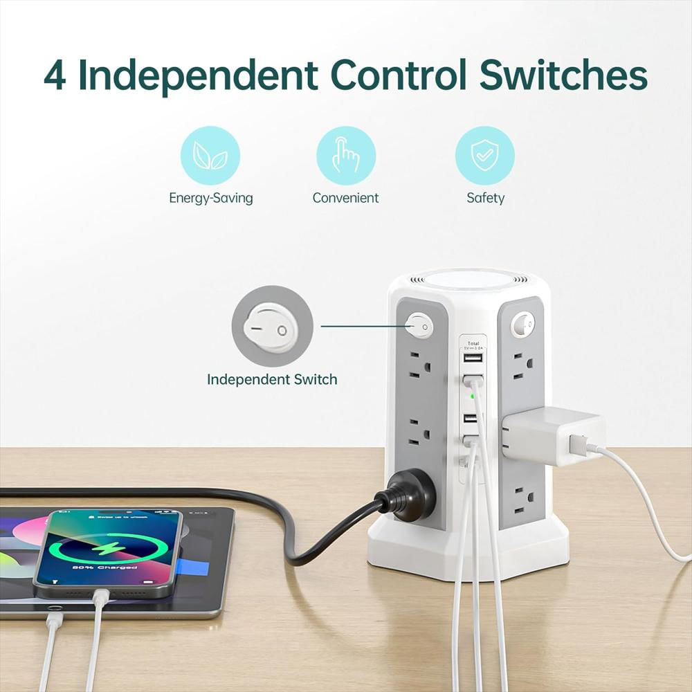 Conductores Y Cables Electricos Passus Regleta 12 Salidas + 5 Usb (1Xusb C Pd18w) Protector Sobretensiones img #2