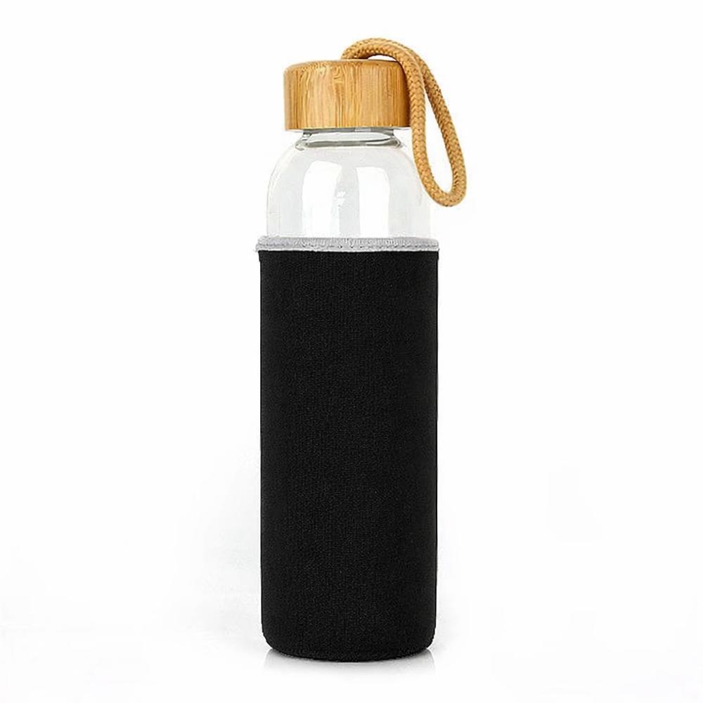 Termo Botella De Agua Botilito Vidrio Antifugas Tapa Bambu Negro img #1