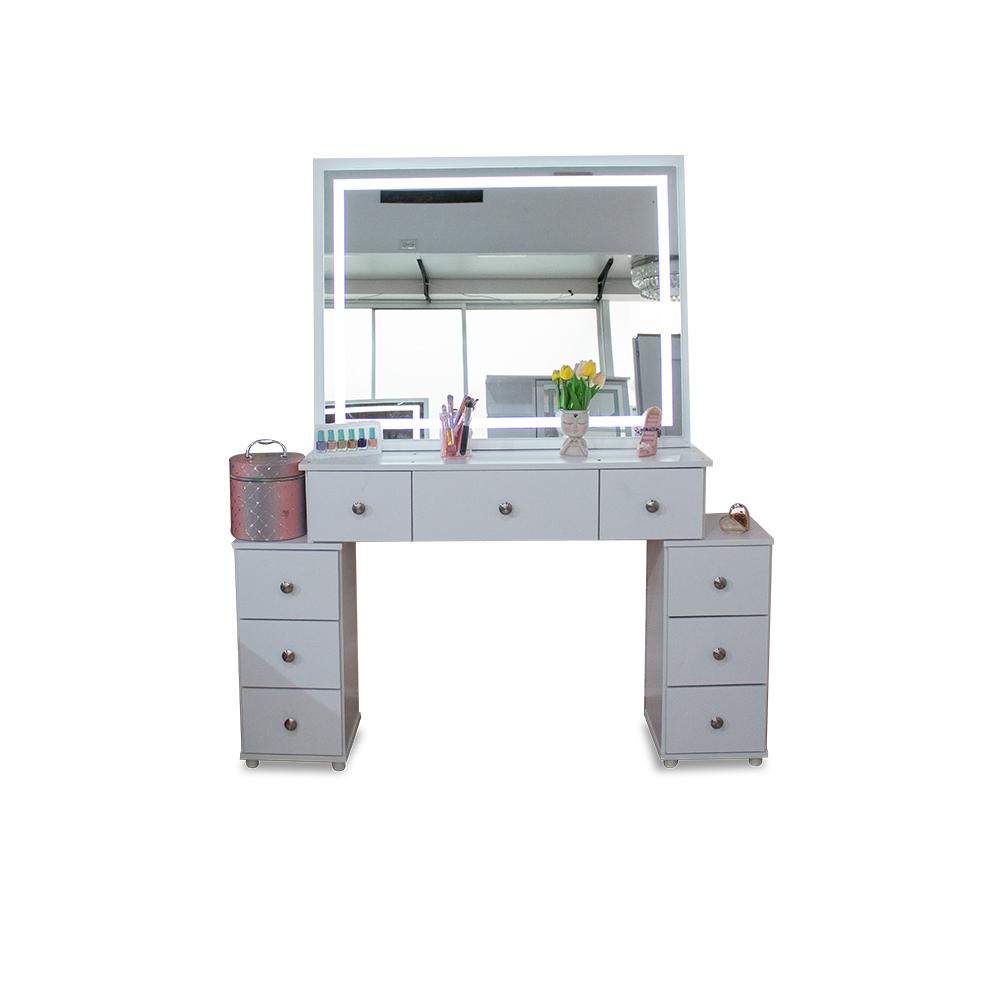 Tocador Extensible Con Luz Led Blanco Con Cajones