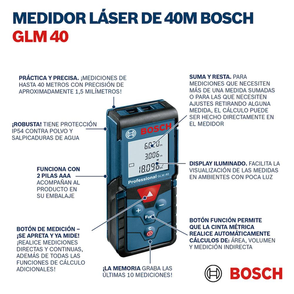 Medidor Láser Bosch Alcance 40 Metros Glm 40 img #5