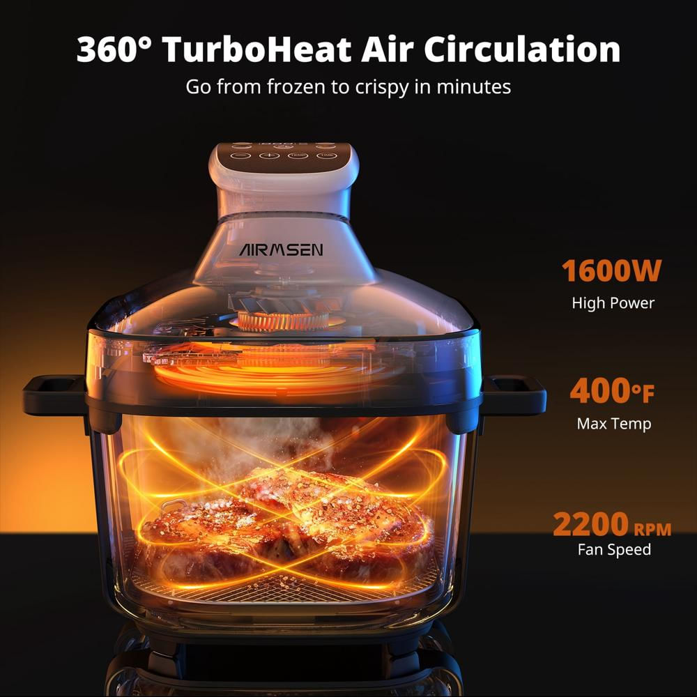 Freidora De Aire Airmsen 6.4Qt 1600W Con Recipiente De Vidrio img #2