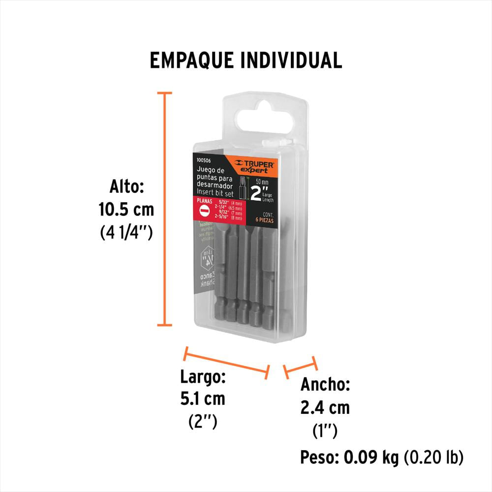 Set 6 Puntas Planas Pala Combinada Largo 2'' Truper Expert img #4