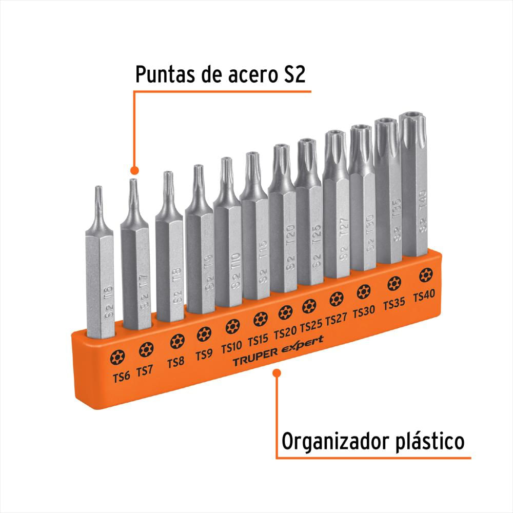 Set 12 Puntas Torx Largo 2'' Pin Seguro 1/4'' Truper Expert img #3