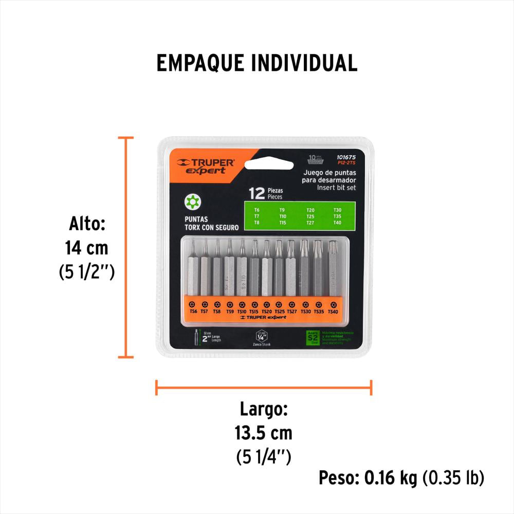 Set 12 Puntas Torx Largo 2'' Pin Seguro 1/4'' Truper Expert img #4
