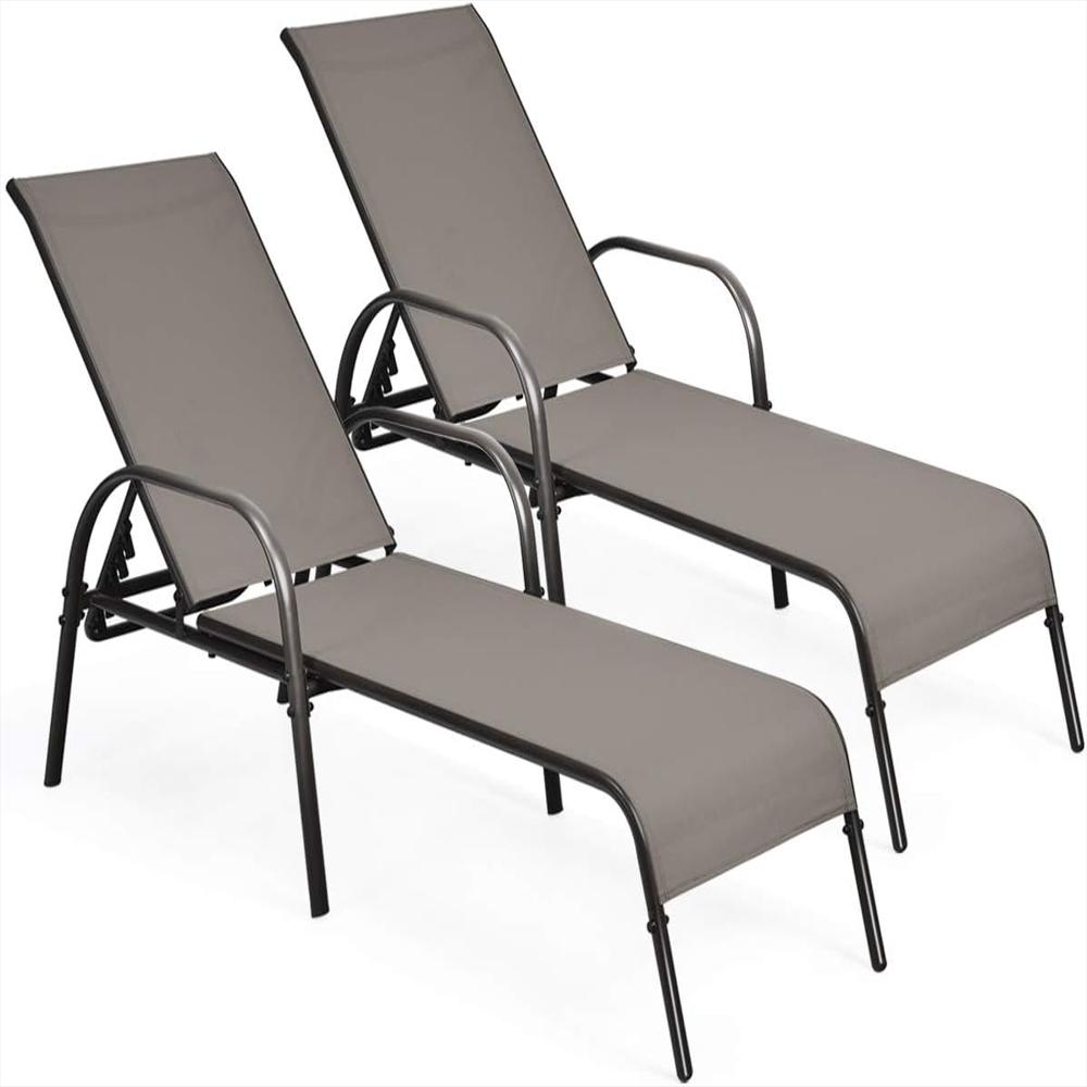 2 Sillas Acero Resistente Plegable Gris Respaldo Ajustable Reclinables Para Patio img #1