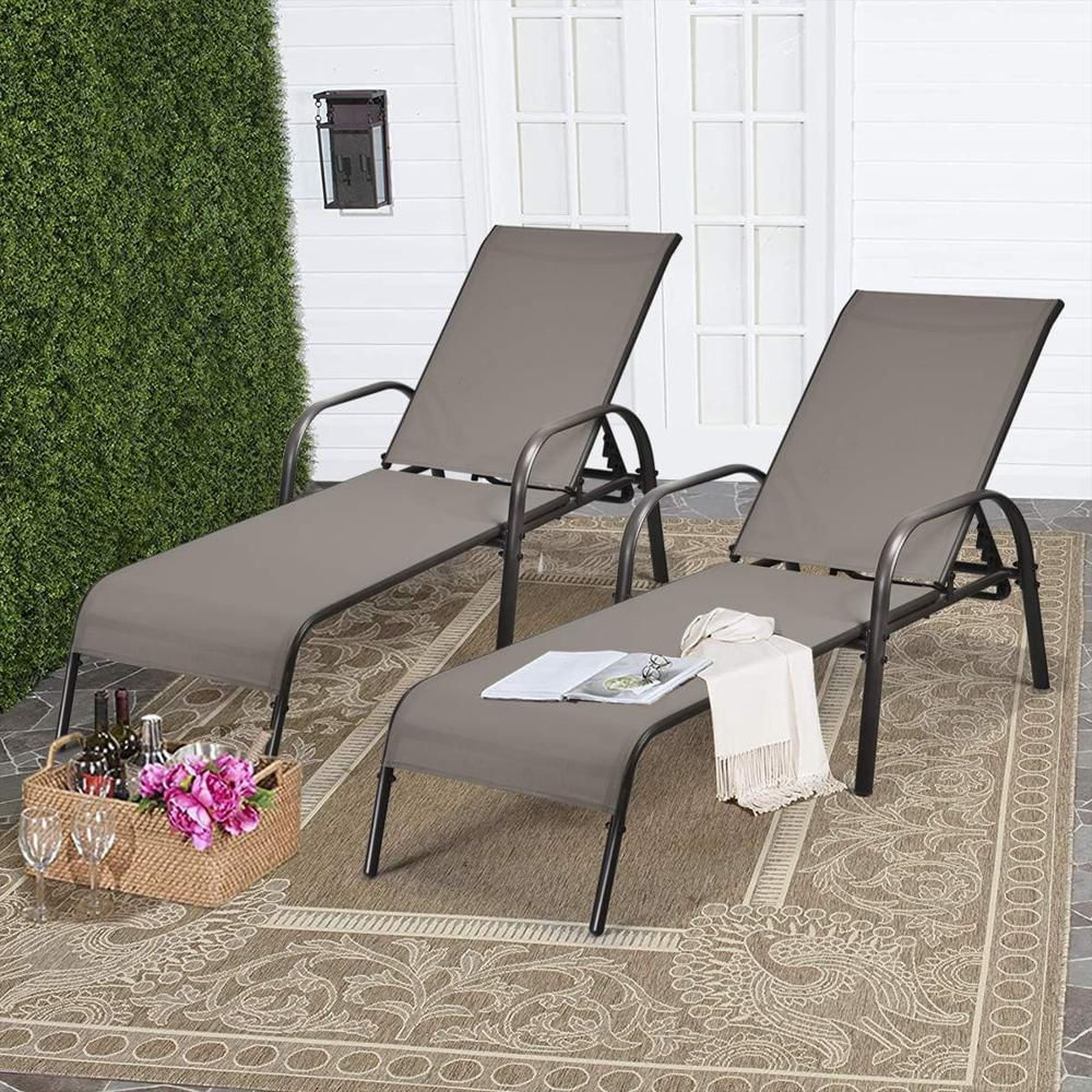2 Sillas Acero Resistente Plegable Gris Respaldo Ajustable Reclinables Para Patio img #2