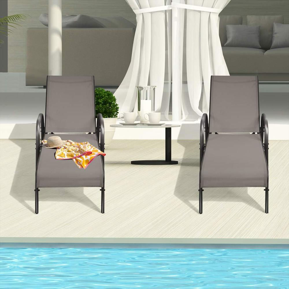 2 Sillas Acero Resistente Plegable Gris Respaldo Ajustable Reclinables Para Patio img #4