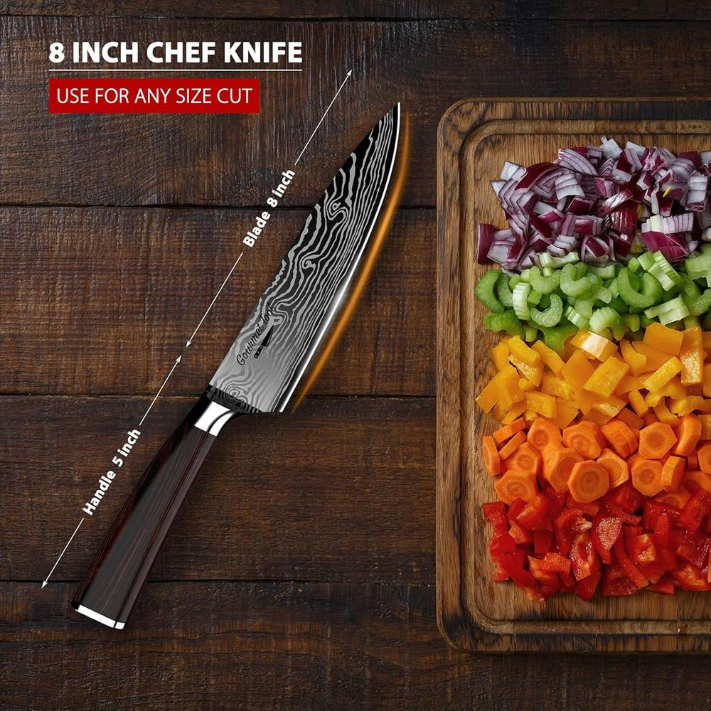 Cuchillo De Chef Profesional De 20 Cm Con Diseño Damasco Grabado img #2