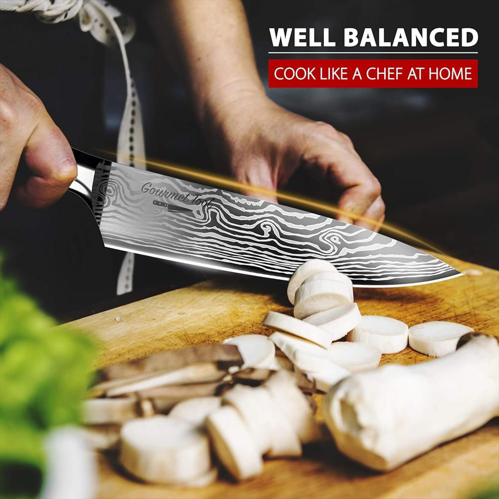 Cuchillo De Chef Profesional De 20 Cm Con Diseño Damasco Grabado img #5