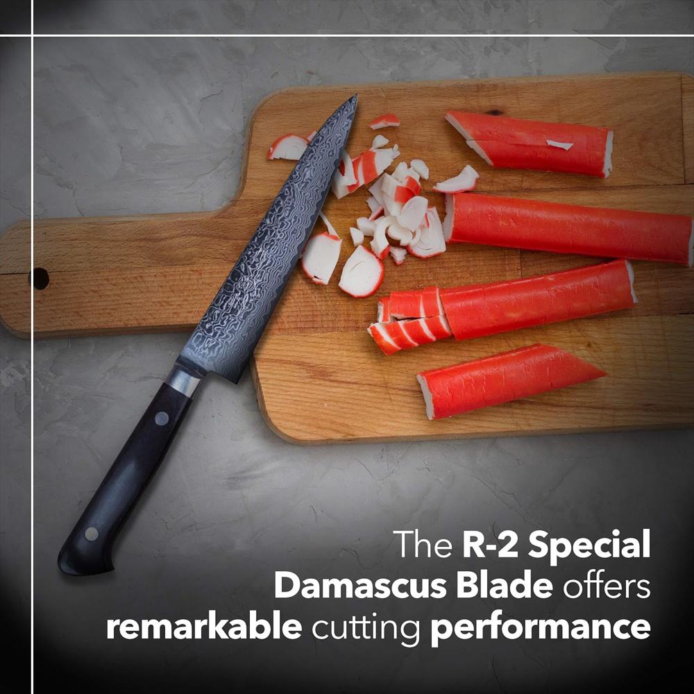 Cuchillo Chef Damasco Acero Pulido Mango Pakka Negro 14.99 Cm img #2