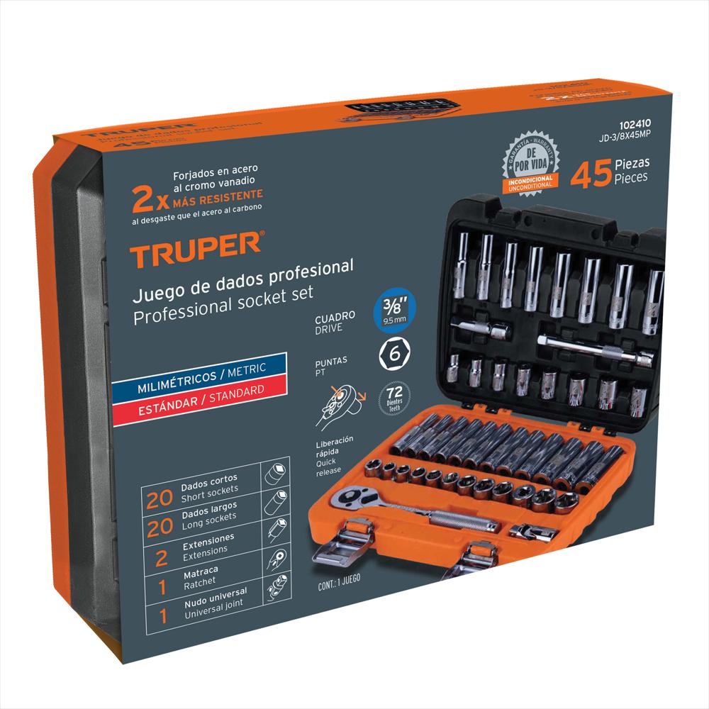 Juego 45 Herramientas Mecánico Copas Ratchet 3/8'' Truper img #5