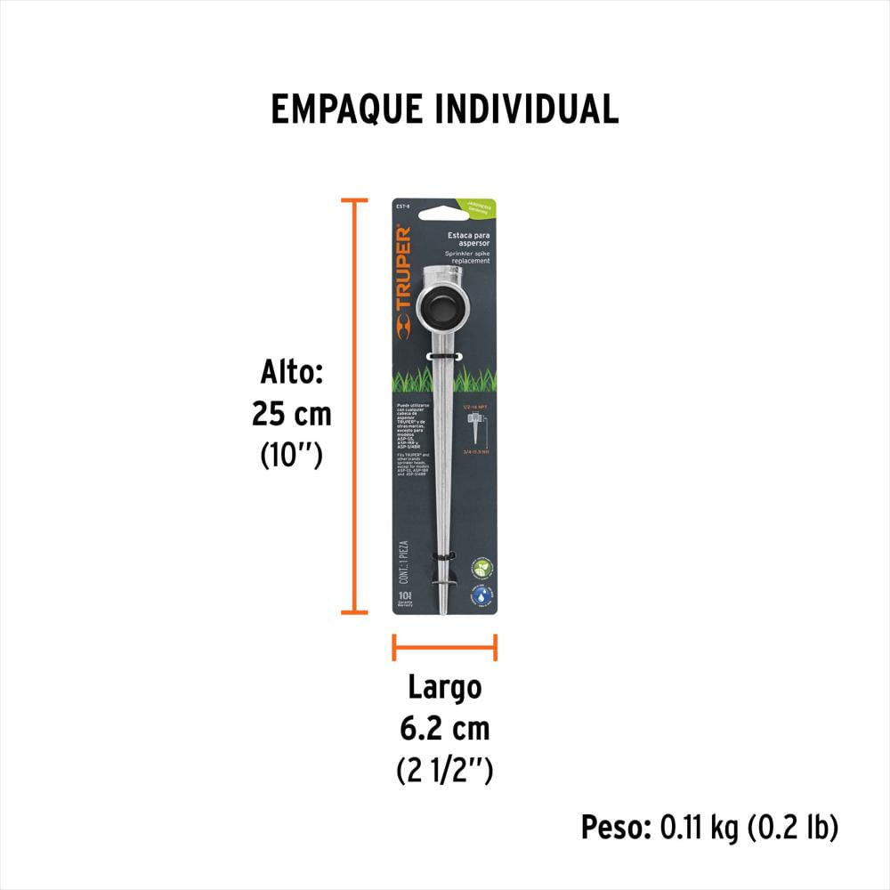 Estaca Metálica Aspersor 2 Vías Truper Universal Rosca 3/4'' img #4