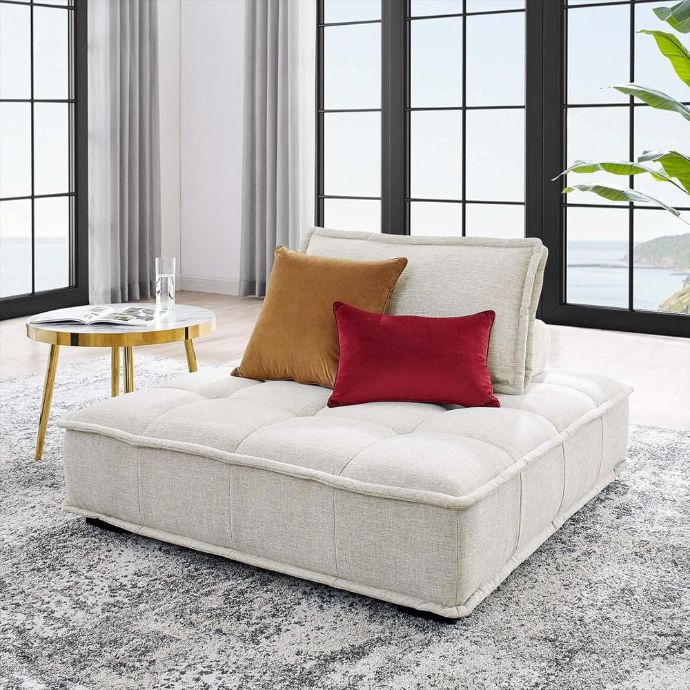 Silla Sin Brazos De Tela Copetuda, Color Beige img #2