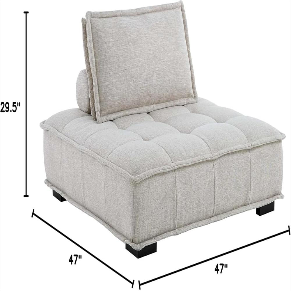 Silla Sin Brazos De Tela Copetuda, Color Beige img #3