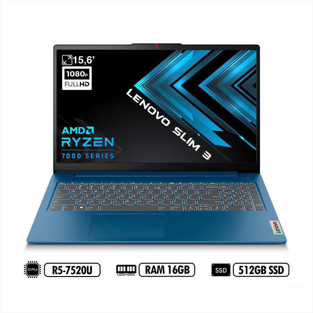Portátil Lenovo Ip Slim 3 15Amn8 Amd R5 7520U Ram 16Gb Lpddr5 512Gb Ssd Blue