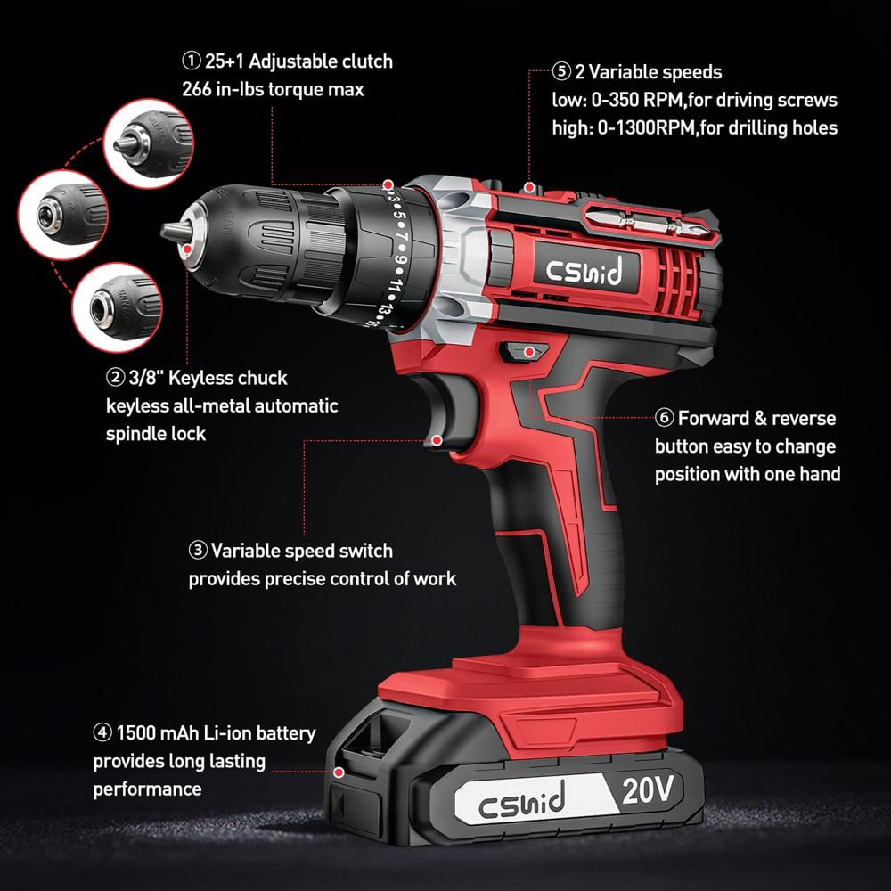 Taladro Inalámbrico Cshidworld 20 V 3/8″ Con 2 Baterías img #5