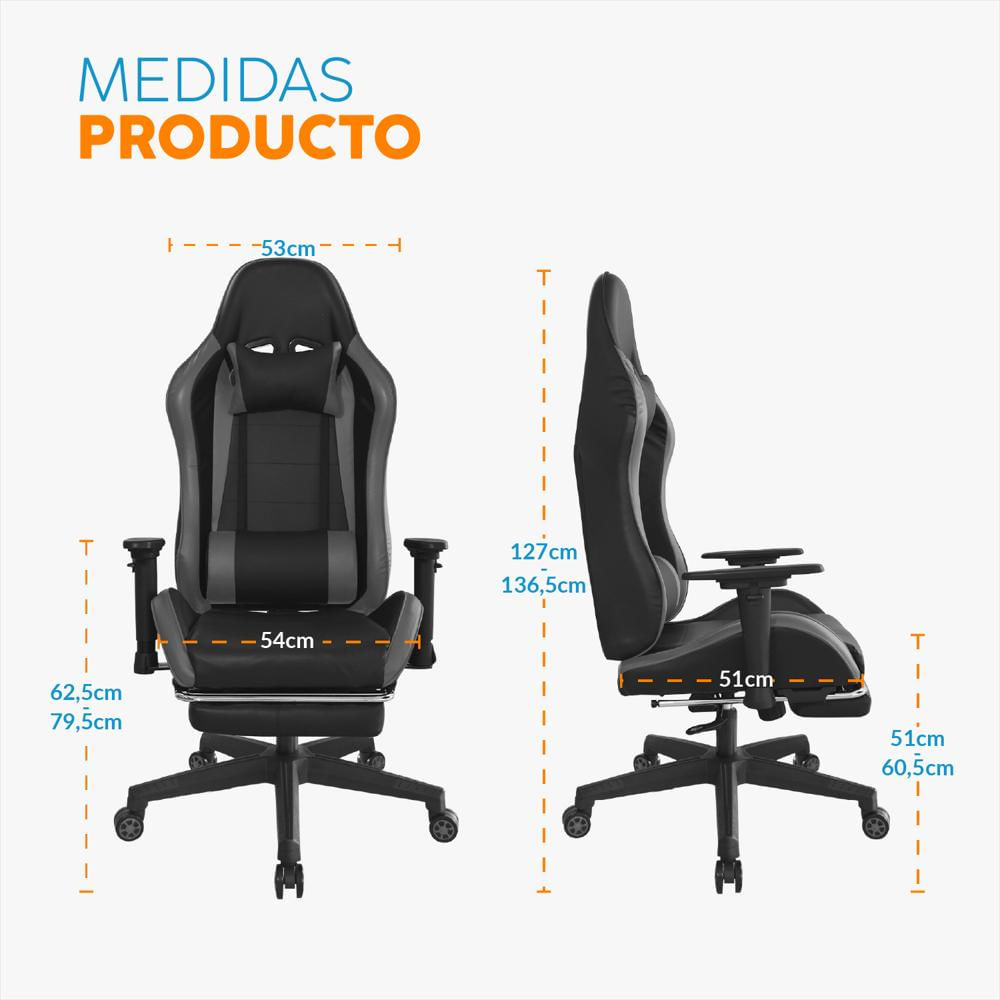 Silla Gamer Con Reposapiés Leaf Negro/Gris Bonno img #2