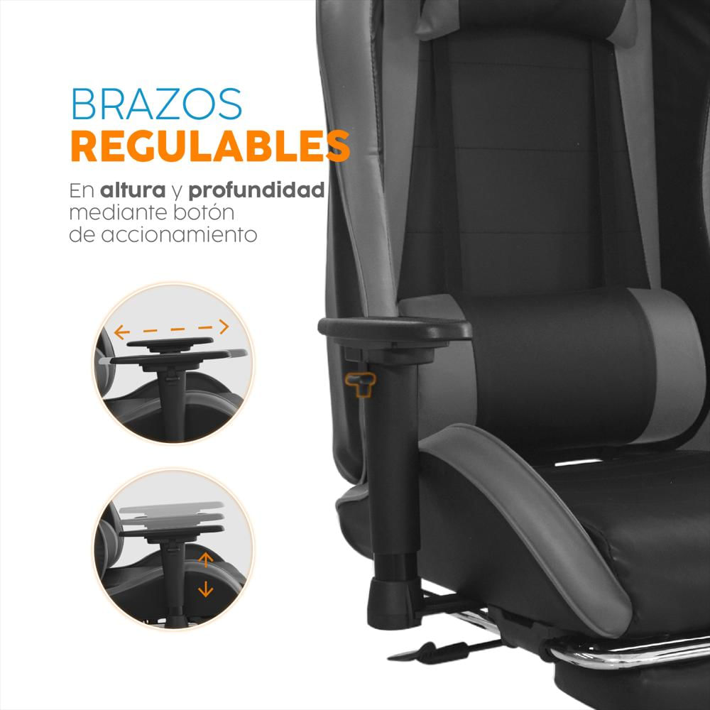Silla Gamer Con Reposapiés Leaf Negro/Gris Bonno img #3