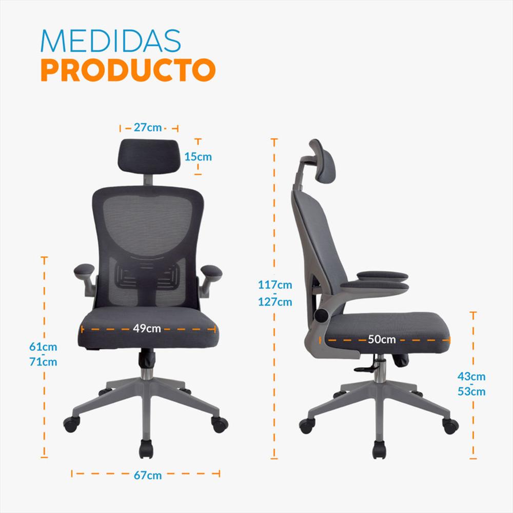 Silla De Escritorio Zad Eco Con Cabecero Gris Bonno img #2