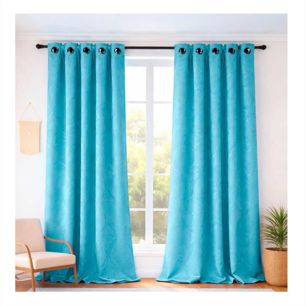 Cortinas 2 Paños 270 X 215 Jacquard Azul Turquesa img #1