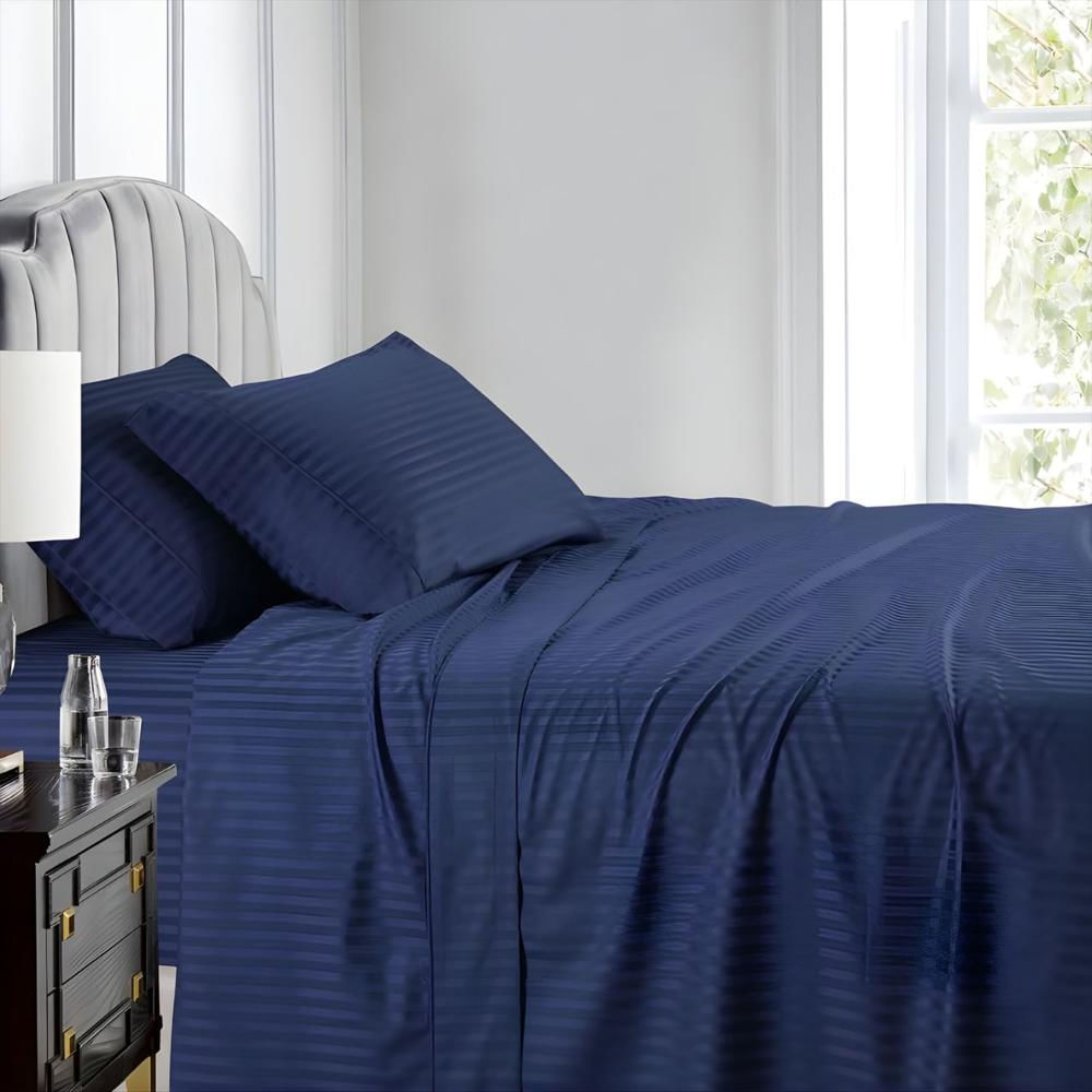 Juego De Sabanas King Mic Sateen Stripe Azul Oscuro img #1