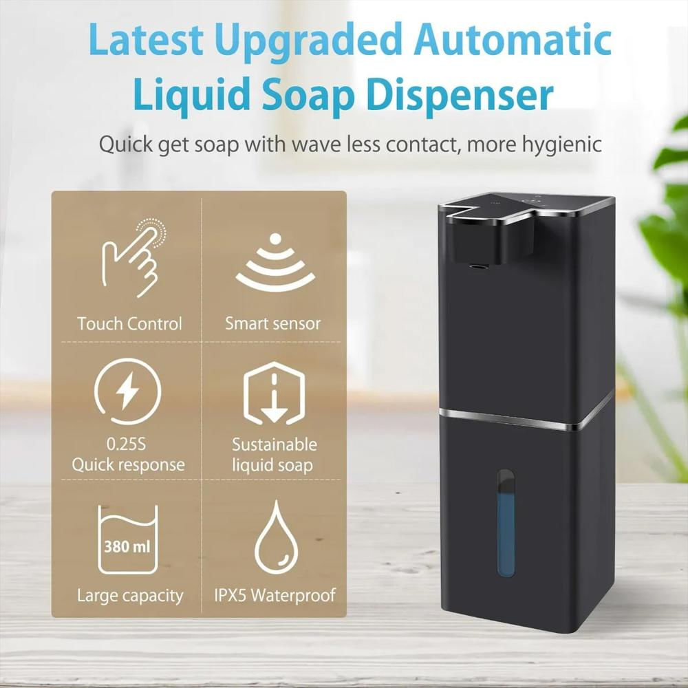 Dispensador Automático De Jabón Líquido Recargable Usb C Y Sensor Inteligente Color Negro img #2