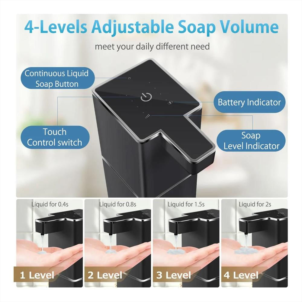 Dispensador Automático De Jabón Líquido Recargable Usb C Y Sensor Inteligente Color Negro img #3
