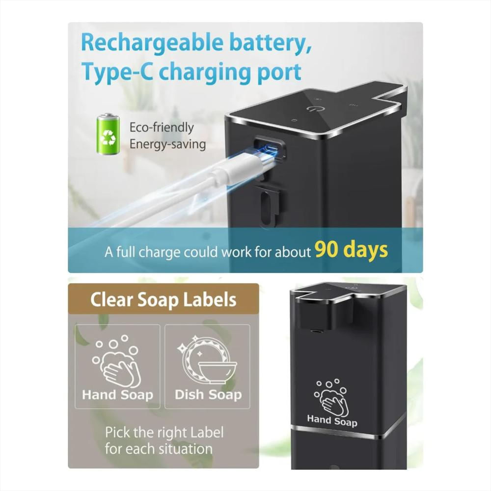 Dispensador Automático De Jabón Líquido Recargable Usb C Y Sensor Inteligente Color Negro img #5