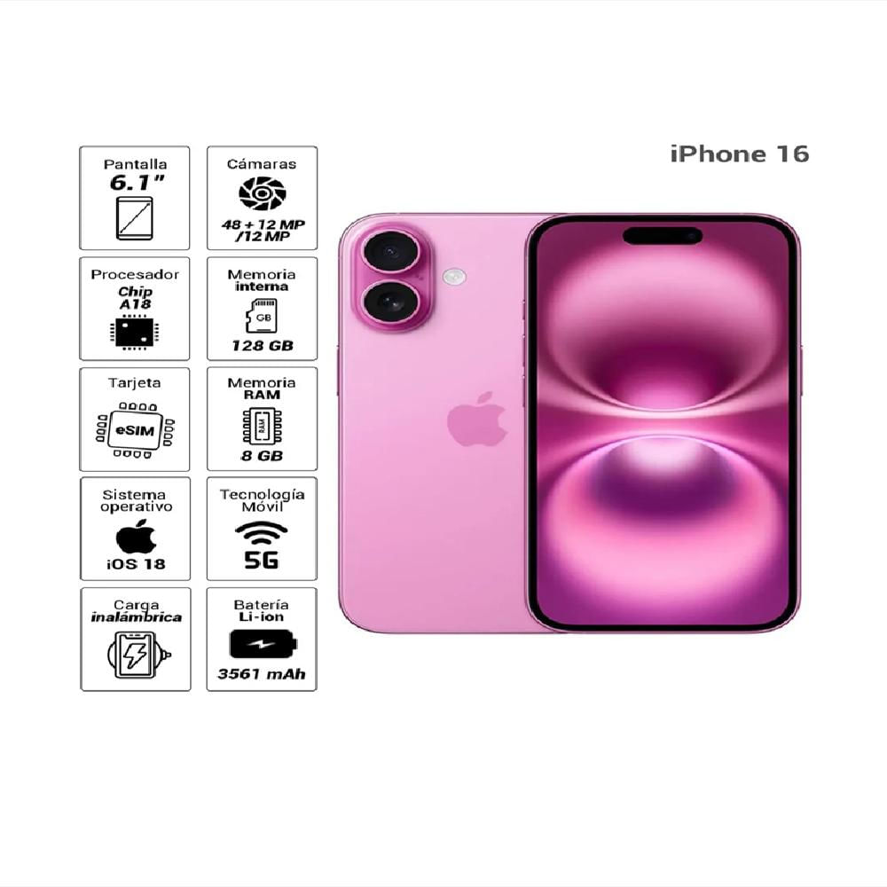 Iphone 16 Reacondicionado 5G 256Gb 8Ram Rosado Esim img #4