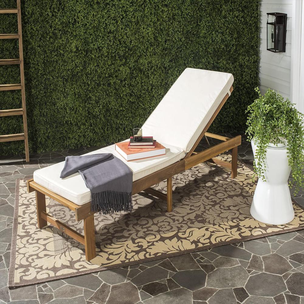 Silla Lounge De Madera De Acacia Con Tapicería Beige img #2