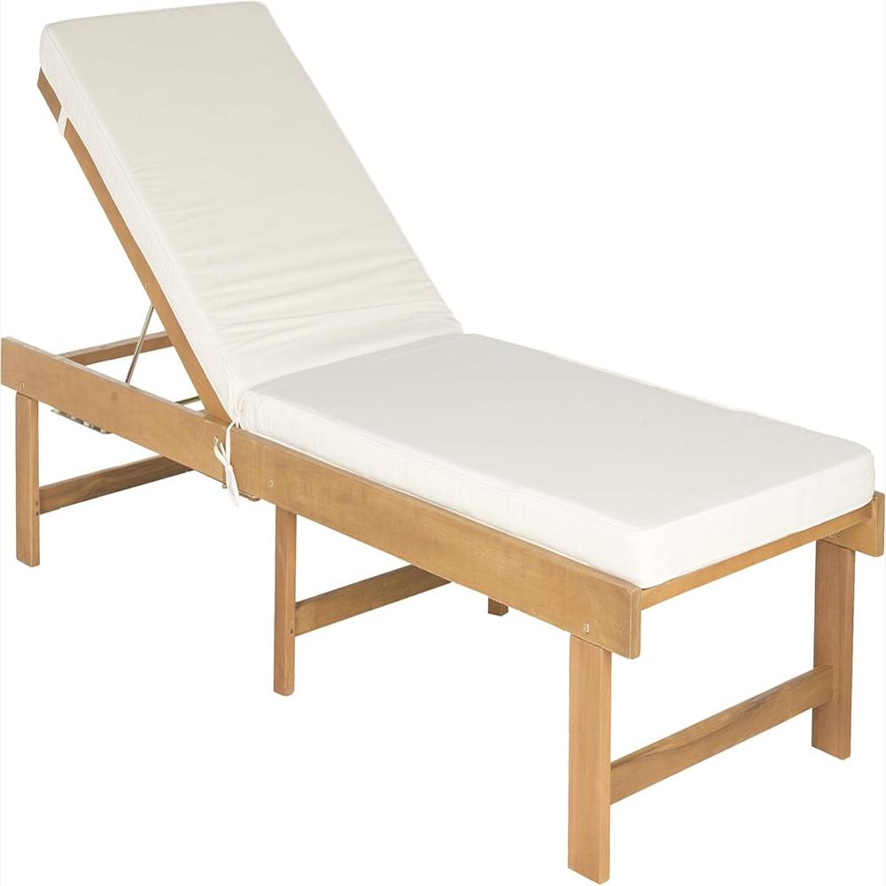 Silla Lounge De Madera De Acacia Con Tapicería Beige img #4