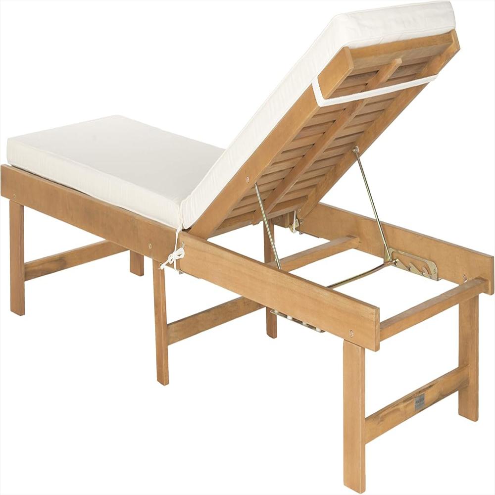 Silla Lounge De Madera De Acacia Con Tapicería Beige img #5
