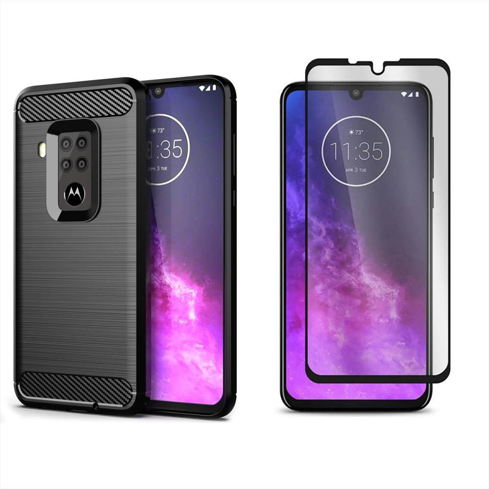 Funda Tipo Carbono + Vidrio Templado Para Motorola One Zoom img #1