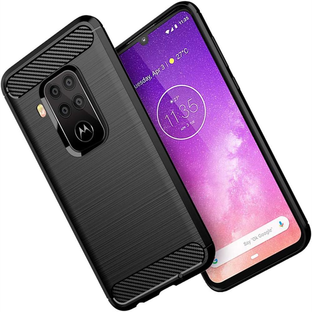 Funda Tipo Carbono + Vidrio Templado Para Motorola One Zoom img #2