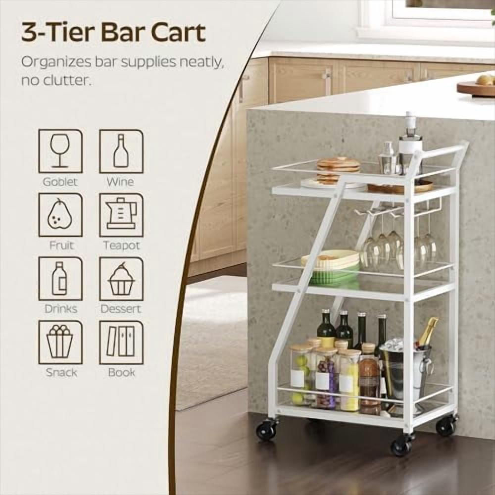 Carrito Bar De 3 Niveles Con Ruedas Y Portacopas Transparente img #2